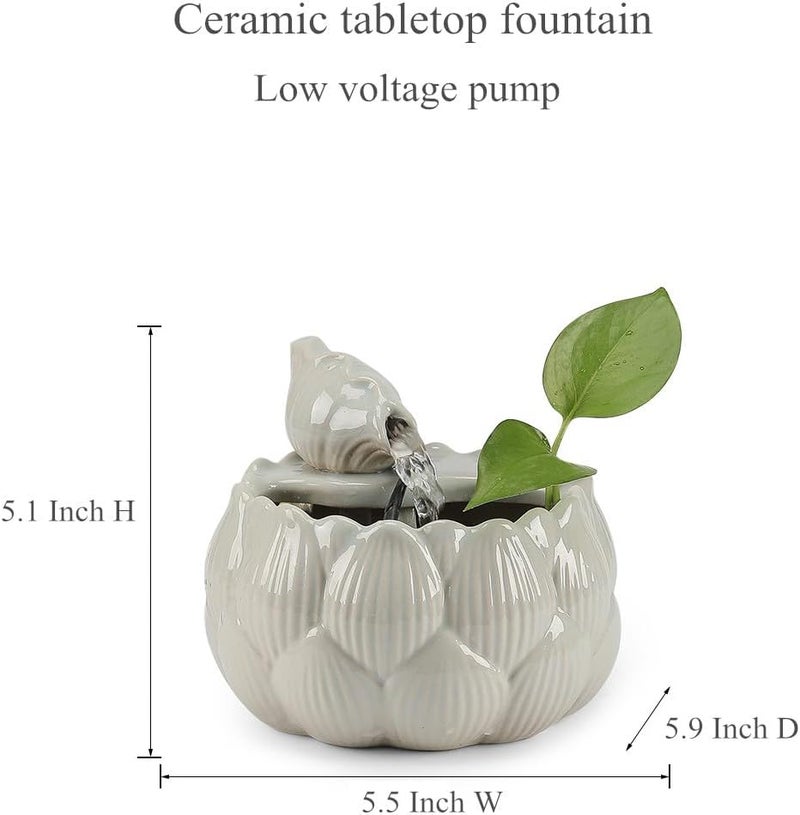Andady Ceramic Tabletop Fountain Waterfall Feature for Indoor and Outdoor Table Desk Office Patio (White A152) - Image 2